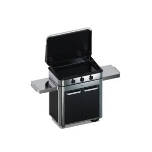 Plancha Enosign 80 inox et noir sur chariot + capot gaz